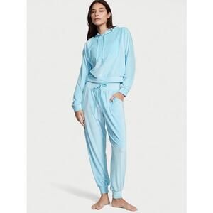 NWT Victoria's Secret Ribbed Corduroy Hooded Velvet Sweatshirt Powder Blue